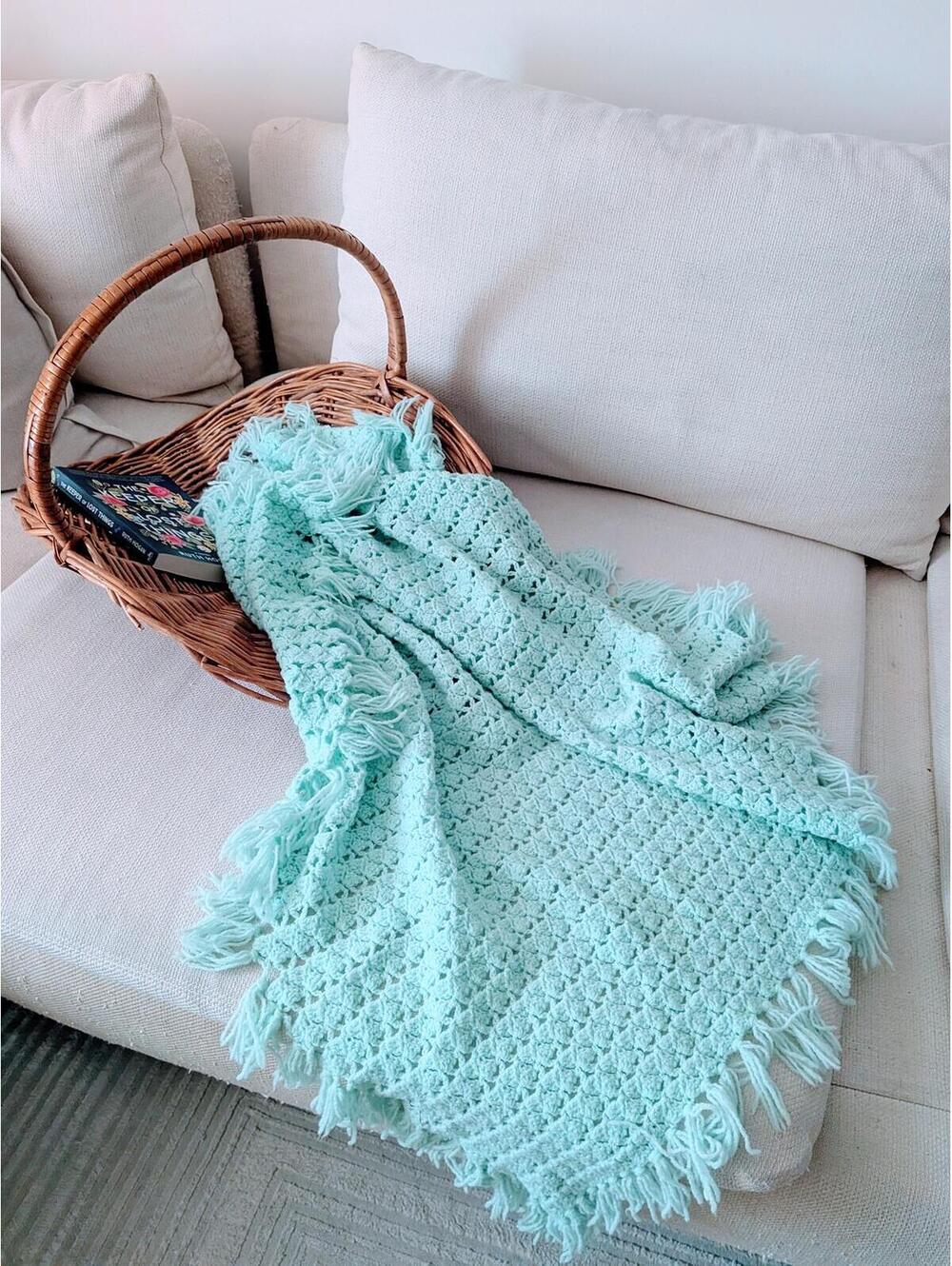 Small Vintage Handmade Light Blue /teal/ Aqua Crochet Baby Blanket Throw Afghan